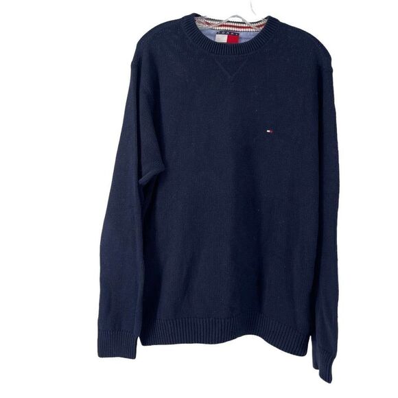 Tommy Hilfiger Sweater Crew Neck Navy Blue Heavy Knit Mens Size M Y2K Preppy Top - Picture 1 of 6